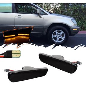 2pcs For 1999-2003 Lexus RX300 Smoked Lens Rear Amber LED Side Marker Lights Lamps