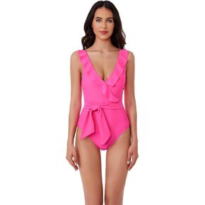 Women's Standard Kelly Ruffle One Piece Swimsuit, Plunge V-Neck, Bathing Suits
