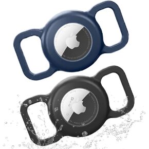 Dog Collar AirTag Holder Waterproof, 2 Pack Apple AirTag Case for Dogs, Dog Air Tag. Holder Collar for Pet Collar, Silicone Anti-Lost Airtag Full Body Protective Cover for Cat Collars-Black+White