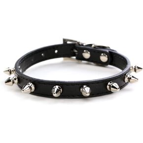 Serijoars Spiked Dog Collar Spiky Cat Collar PU Leather Adjustable Pet Collar Kitten Spiked Collar (S, Black)