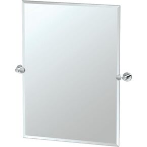 Gatco 4319S Glam Frameless Rectangle Mirror, 31.5 Inch, Polished Nickel | Wall Mounted 31.50" H X 28.00" W Pivoting (Tilting) Beveled Bathroom Vanity Mirror with Polished Nickel Brackets