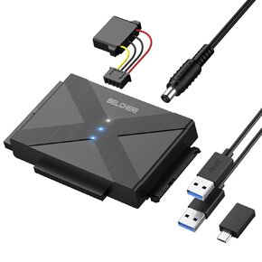 USB 3.0 to IDE and SATA Adapter, External Hard Drive Adapter for Universal 2.5 or 3.5 inch SATA or IDE HDD SSD Hard Drive Disk, IDE and SATA Converter with 12V Power Adapter