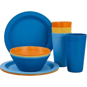 US Acrylic Newport Plastic Plate, Bowl and Tumbler Dinnerware Set for 4 in Grey Stone | 12-Piece Drinking and Dining Set | Reusable, BPA-free, Made in the USA, Top-rack Dishwasher Safe