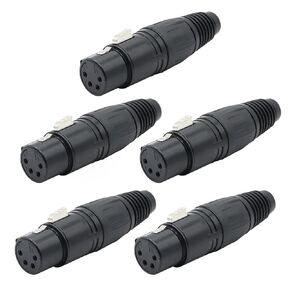 5-Pin XLR Cable Connector XLR 5 Pin Female Plug Connector Mic Cable Plug Connector Audio Adapter for Microphone, Black,5 PCS