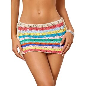 SweatyRocks Women's Drawstring Tassel Lace Up Crochet Hollow Out Sheer Cover Up Mini Skirt