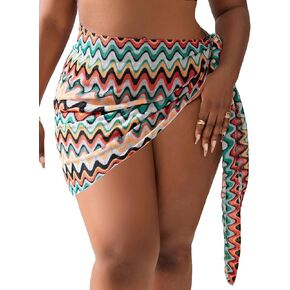 OYOANGLE Women's Plus Size Allover Print Sarong Swimsuit Coverup Beach Bikini Wrap Short Mini Skirts in Saudi Arabia