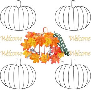 Halloween Pumpkin Wreath Frame Thanksgiving Pumpkin Frame Metal Wire Pumpkin Wreaths Frame Form Floral Fall Pumpkin Wreath with Welcome Sign for Halloween Craft Window Door Holiday Decoration