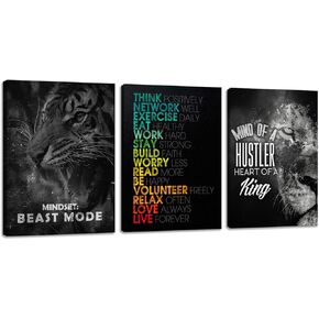 Motivational Office Wall Decor Mindset Canvas Wall Art 3 Pieces Hustle Posters Prints Entrepreneur Success Paintings Picture Artwork Inspirational Home Bedroom Living Room Decorations(36" Wx16 H)