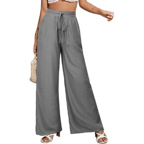 Women's Wide Leg Pants Adjustable Tie Knot Elastic Waist Palazzo Pants High Waist Loose Flowy Trousers with Pockets