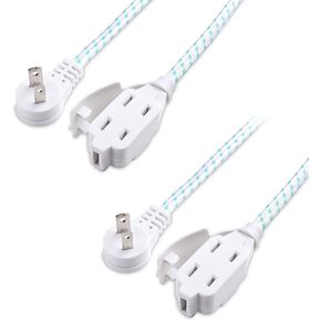 Cable Matters 2 Pack Premium Braided 3 Outlet Flat Extension Cord 2 Prong 6 ft with Low Profile Plug
