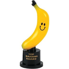 Cute Fun Top Banana Award Trophy - Smiling Yellow Banana – Recognize Efforts or Thank Someone Gag Gift - Size: 5 3/4" - 5.75 inches - (1-Pack).