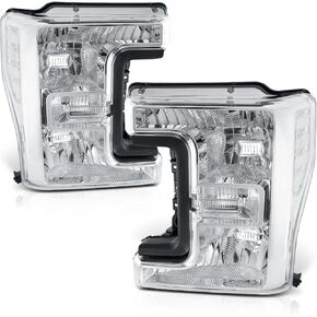 M-AUTO Headlamps Assembly w/ 4 Pre-assembled 6000K LED Bulbs Compatible with 2017-2019 Ford F-250/350/450/550 Super Duty, Black Housing Headlights for Left Driver and Right Passenger Side