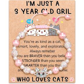 Lanqueen كيتي القط قلادة سوار للفتيات القط جيرفس لمحبي القطط اللؤلؤ الوردي وكرات لامعة مجوهرات عيد ميلاد هدايا عيد الميلاد لابنة حفيدة in Kuwait