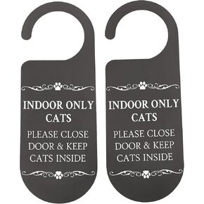CENWA 2 Pcs Indoor Only Cat Please Close Door & Keep Cat Inside Cat Decor Front Door Decor Cat Owner Gift (INDOOR ONLY CATS)