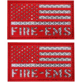 2 Pack Reflective EMS Fire Rescue Patch with Hook Back for Service Harness Tactical Vest Patch (Black-Red)