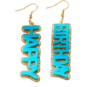 Acrylic Glitter HAPPY BIRTHDAY Letter Dangle Drop Earrings for Women Hot Pink Birthday Earrings Colorful Cute Birthday Party Jewelry Gifts