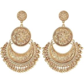 Antique Ethnic Brocade Mexico Gypsy Engraved Lotus Hook Dangle Earrings for Women