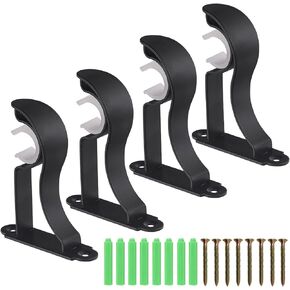 Curtain Rod Bracket Heavy Duty Single Curtain Rod Holder Decorative Rod Hooks Hanger for 18mm-22mm Diameter Rod, Black
