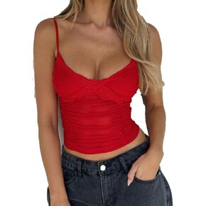 Women Y2k Lace Cami Top Fairy See Through Spaghetti Strap Sleeveless Backless Camisole Sexy Sheer Going Out Tank Top
