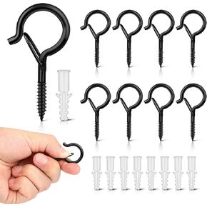 Esteopt Screw-in Hooks, Q-Hanger Hooks, Screw Hooks for Outdoor String Lights Plants, Birdcage, Feeders, Christmas Decor, Mounted on Ceiling or Wall (Black-12pcs)