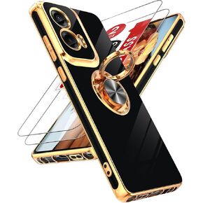 LeYi for Moto G-Stylus-5G-2024 Case:【﻿𝐍𝐨𝐭 𝐅𝐢𝐭 𝐆 𝟓𝐆 𝟐𝟎𝟐𝟒】 with Tempered Glass Screen Protector [2 Pack] 360° Rotatable Ring Holder Magnetic Kickstand, Plating Rose Gold Edge, Black
