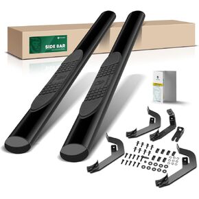 YHTAUTO 4 Inch Running Boards Side Step Bars Fit for 2007-2019 Chevy Silverado & GMC Sierra 1500/2500 HD/3500 HD - Crew Cab, Carbon Steel Black Powder Oval Straight Truck Step Rails, Set of 2