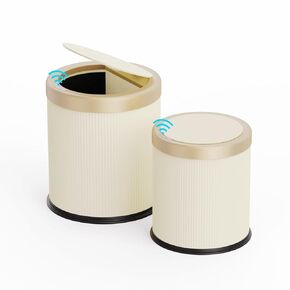 2Pack Automatic Bathroom Trash Can, Touchless Motion Sensor Garbage Can with Lid, Smart Dog Proof Trash Bin, Plastic Wastebasket for Bedroom, Office, Living Room, 2.8 Gallon+3.7 Gallon (Dark Grey)