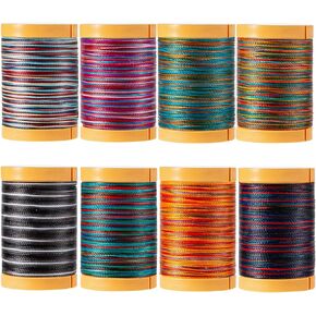 Variegated Round Waxed Thread 8 Colors Profoundly, 0.5mm Polyester Wax String, Segmented Dyeing Waxed Cord, 82Yards Spool for Braided Bracelets, Jewelry Making, Beading, Sewing, Crafting