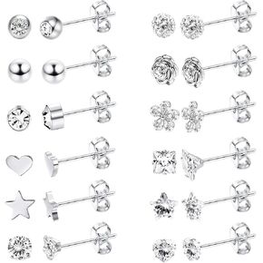 LOYALLOOK 12 زوجًا من الأقراط للنساء مجموعة أقراط أنيقة من الفولاذ الجراحي الصغيرة تشيكوسلوفاكيا زهرة القلب نجمة الكرة الزنمة الغضروف أقراط للنساء in Kuwait