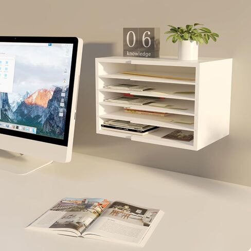 Desktop File Sorter with 4 Adjustable Shelves for Home and Office, Paper Letter Tray Organizer Wall Mount, Black in Saudi Arabia