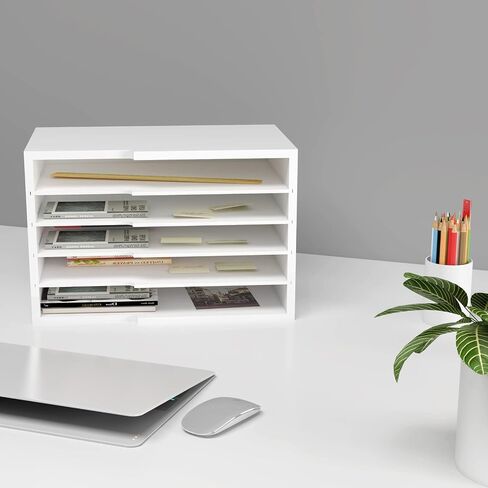 Desktop File Sorter with 4 Adjustable Shelves for Home and Office, Paper Letter Tray Organizer Wall Mount, Black in Saudi Arabia
