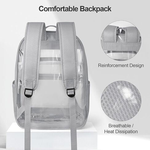 Clear Backpack, Heavy Duty Transparent Bookbag for School, Fabric & PVC Transparent Backpack with Reinforced Strap for Women Men, Capacity Clear Bag for College, Travel, X-Large Black in Saudi Arabia