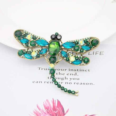 كريستال اليعسوب بروش دبوس الأخضر اليعسوب اطرح هدية عيد الأم الحيوانات دبوس للنساء مجوهرات وتتسابق الديكور in Kuwait