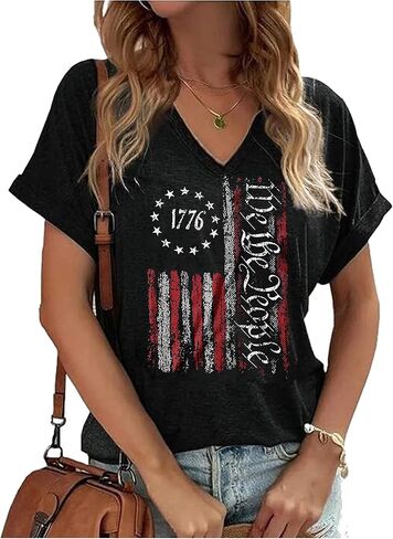We The People 1776 T Shirt for Women American Flag Graphic Shirt Tops 4th of July Patriotic Flag Short Sleeve Tee Shirt in Saudi Arabia