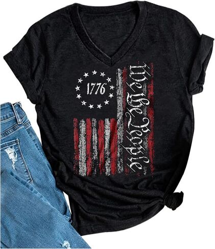We The People 1776 T Shirt for Women American Flag Graphic Shirt Tops 4th of July Patriotic Flag Short Sleeve Tee Shirt in Saudi Arabia