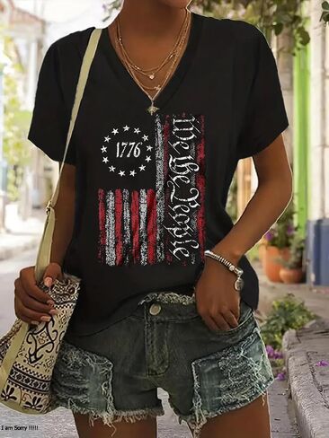 We The People 1776 T Shirt for Women American Flag Graphic Shirt Tops 4th of July Patriotic Flag Short Sleeve Tee Shirt in Saudi Arabia
