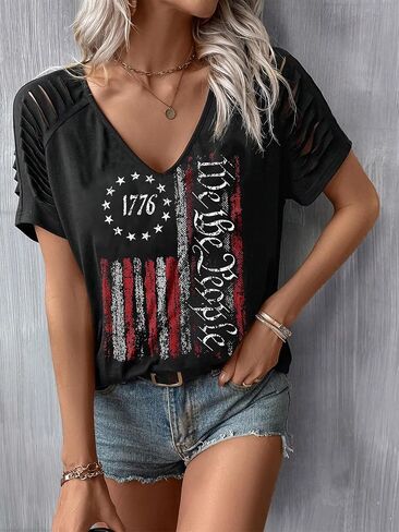 We The People 1776 T Shirt for Women American Flag Graphic Shirt Tops 4th of July Patriotic Flag Short Sleeve Tee Shirt in Saudi Arabia