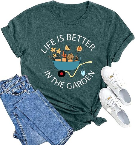 MAIHUN Garden Shirts for Women Plant Lover T-Shirt Life Is Better in The Garden letter print Tee Gardener Gift Tops in Saudi Arabia