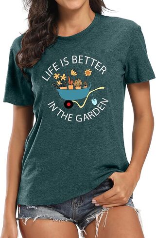 MAIHUN Garden Shirts for Women Plant Lover T-Shirt Life Is Better in The Garden letter print Tee Gardener Gift Tops in Saudi Arabia