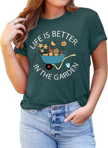 MAIHUN Garden Shirts for Women Plant Lover T-Shirt Life Is Better in The Garden letter print Tee Gardener Gift Tops in Saudi Arabia