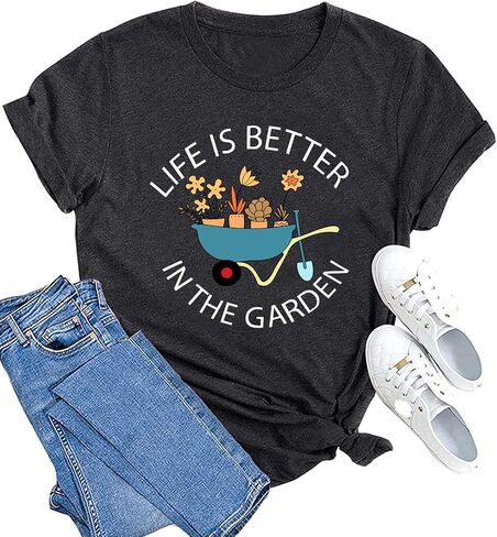 MAIHUN Garden Shirts for Women Plant Lover T-Shirt Life Is Better in The Garden letter print Tee Gardener Gift Tops in Saudi Arabia