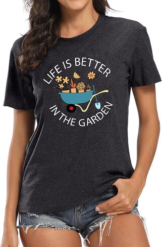 MAIHUN Garden Shirts for Women Plant Lover T-Shirt Life Is Better in The Garden letter print Tee Gardener Gift Tops in Saudi Arabia
