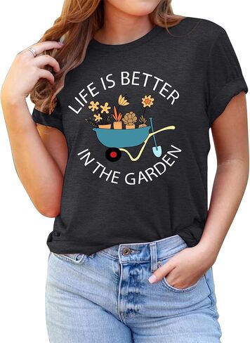 MAIHUN Garden Shirts for Women Plant Lover T-Shirt Life Is Better in The Garden letter print Tee Gardener Gift Tops in Saudi Arabia