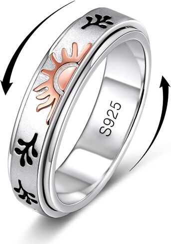 S925 Sterling Silver Fidget Ring Spinner Ring Moon Sun Anxiety Ring for Women Men Stress Relieveing Rings Birthday Gifts in Saudi Arabia
