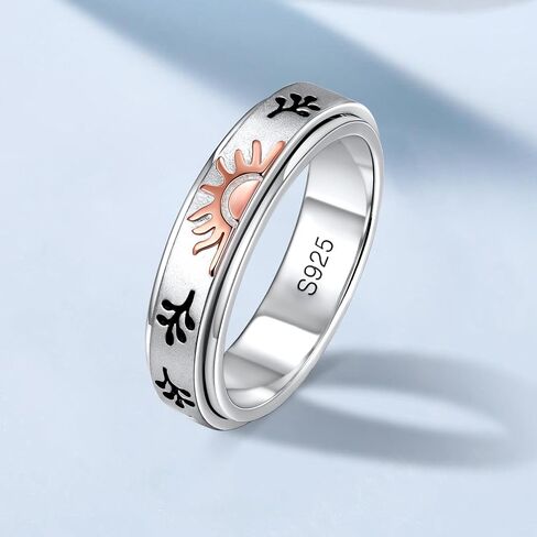 S925 Sterling Silver Fidget Ring Spinner Ring Moon Sun Anxiety Ring for Women Men Stress Relieveing Rings Birthday Gifts in Saudi Arabia
