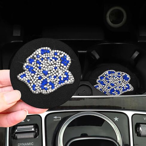zipelo Rose Car Coasters, 2 Pack Bling Insert Cup Holder Coaster with Crystal Rhinestone, Universal 2.75 Inch Anti-Slip Shockproof Auto Drinks Cup Mat, Cute Car Accessories Decor for Women (Black) in Saudi Arabia
