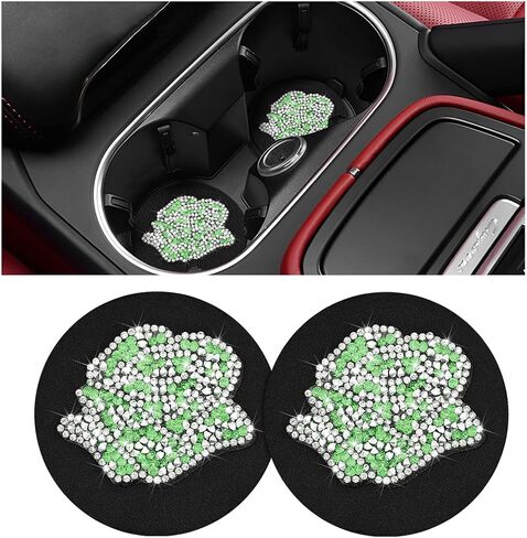 zipelo Rose Car Coasters, 2 Pack Bling Insert Cup Holder Coaster with Crystal Rhinestone, Universal 2.75 Inch Anti-Slip Shockproof Auto Drinks Cup Mat, Cute Car Accessories Decor for Women (Black) in Saudi Arabia