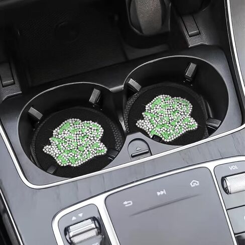 zipelo Rose Car Coasters, 2 Pack Bling Insert Cup Holder Coaster with Crystal Rhinestone, Universal 2.75 Inch Anti-Slip Shockproof Auto Drinks Cup Mat, Cute Car Accessories Decor for Women (Black) in Saudi Arabia