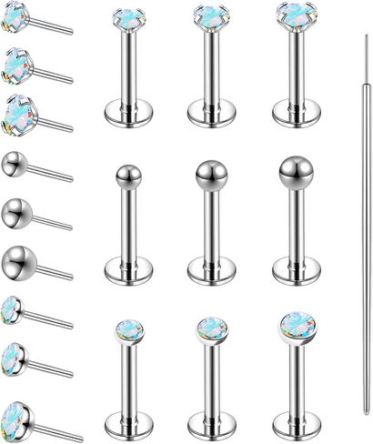 19pcs دفع بدون خيوط في حلقات الأنف الأزرار، 20/18G 316L الجراحية الفولاذ المقاوم للصدأ الشفاه خواتم الأزرار Labret مجوهرات الغضروف الزنمة الحلزون أقراط ترصيع مونرو ميدوسا ثقب المجوهرات للنساء الرجال in Kuwait