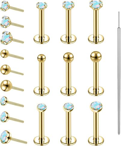19pcs دفع بدون خيوط في حلقات الأنف الأزرار، 20/18G 316L الجراحية الفولاذ المقاوم للصدأ الشفاه خواتم الأزرار Labret مجوهرات الغضروف الزنمة الحلزون أقراط ترصيع مونرو ميدوسا ثقب المجوهرات للنساء الرجال in Kuwait